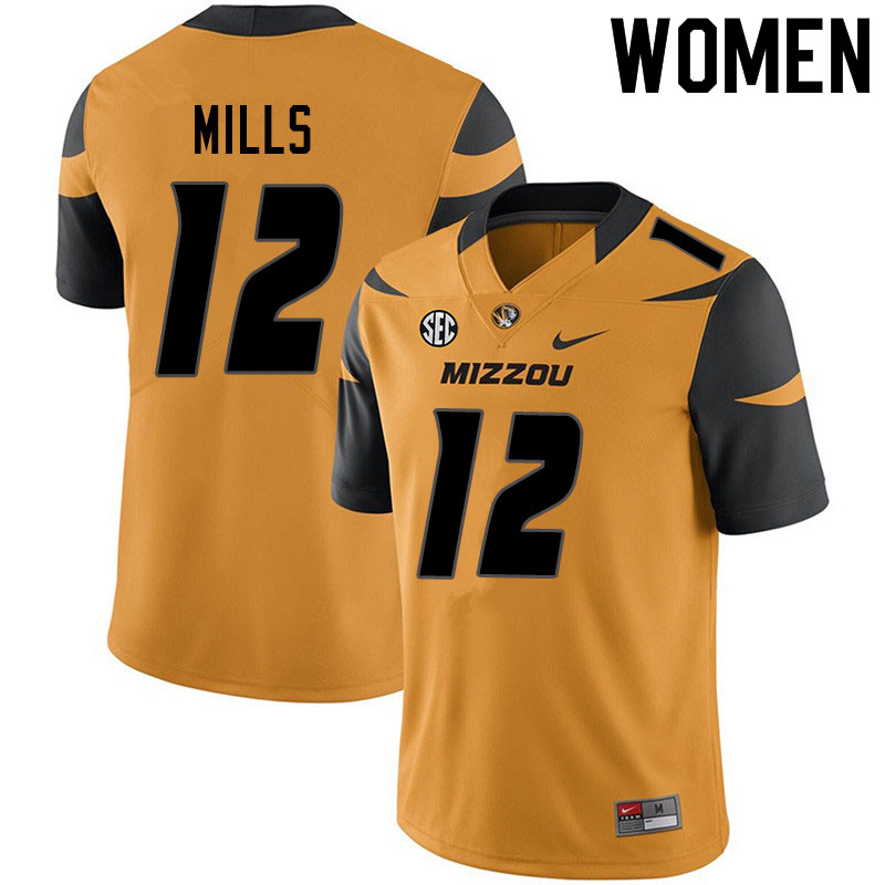 Women #12 Chris Mills Missouri Tigers College Football Jerseys Sale-Yellow - Click Image to Close